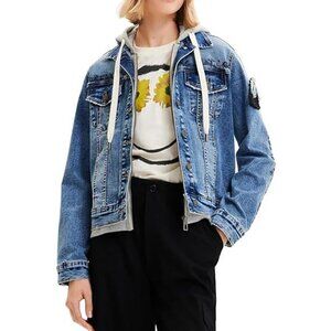 NWOT Desigual Women's Woman Denim Trucker Jacket with Hoodie, M